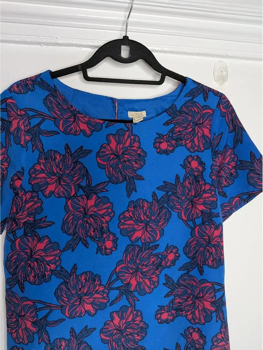 J.Crew Dress Womens 8 Blue Floral Crew Neck Shift Short Sleeve Lined Mini